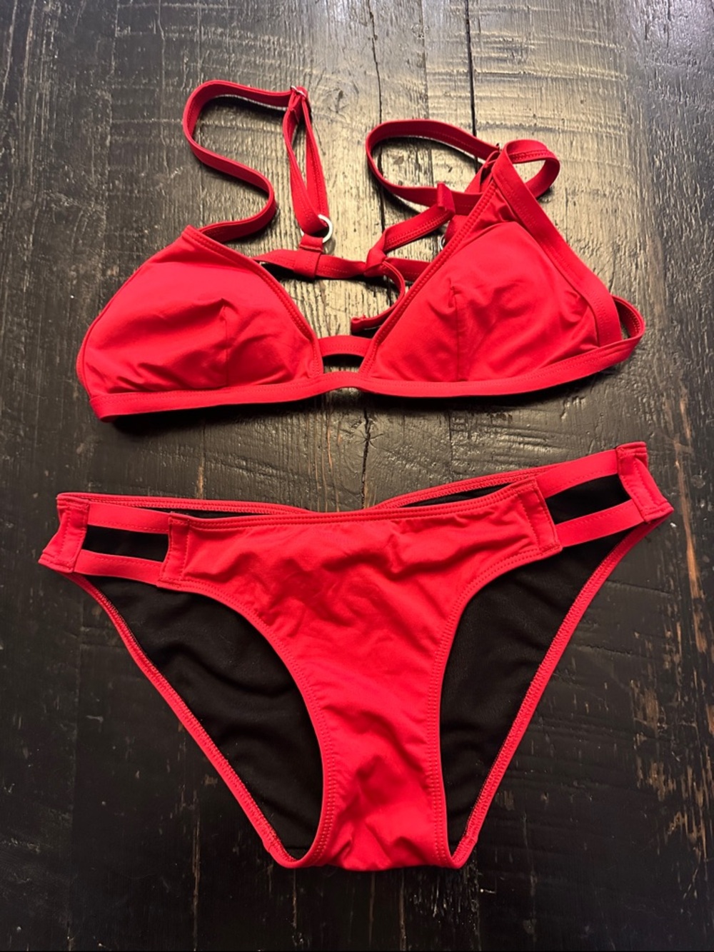 Women's Red Cutout Bikini Set - Stylish Two-Piece Swimwear